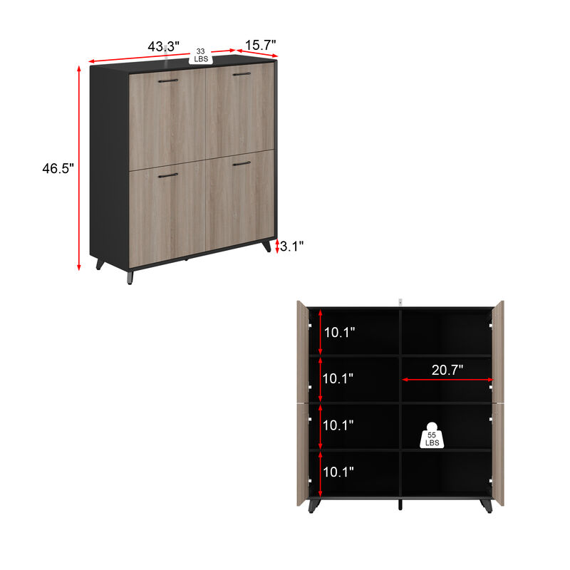 FUFU&GAGA 46.5" Four-Door Kitchen Pantry Cabinet with Adjustable Shelves, (43.3" W x 15.7" D x 46.5" H),Brown