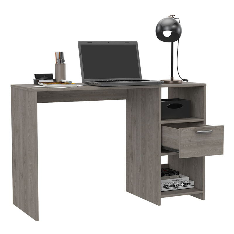 DEPOT E-SHOP Naxos Computer Desk with 1-Drawer and 2-Open Storage Shelves, Light Gray