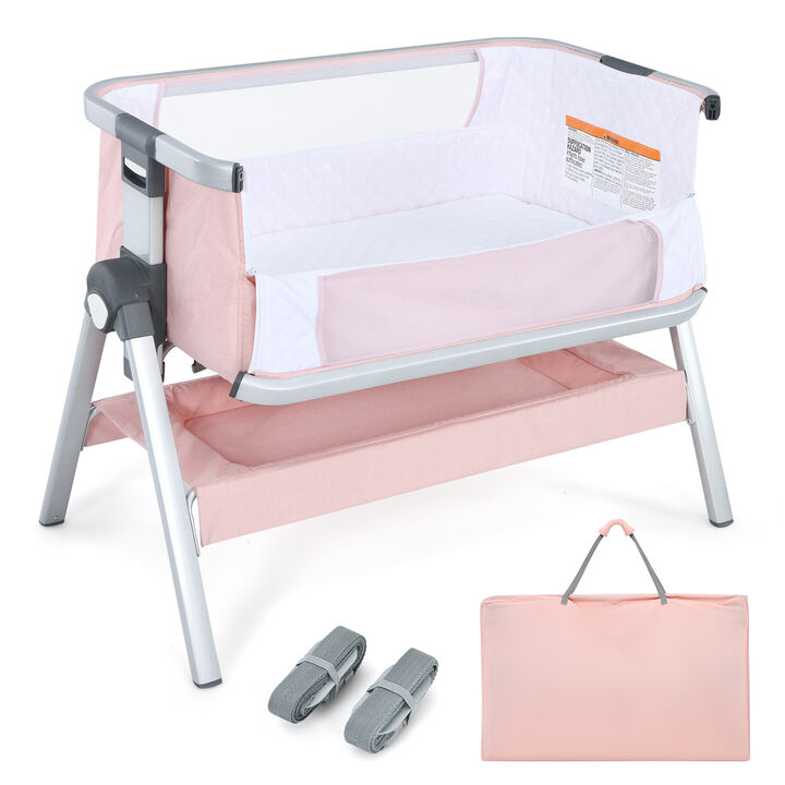 Baby Bassinet Bedside Sleeper with Storage Basket and Wheel for Newborn
