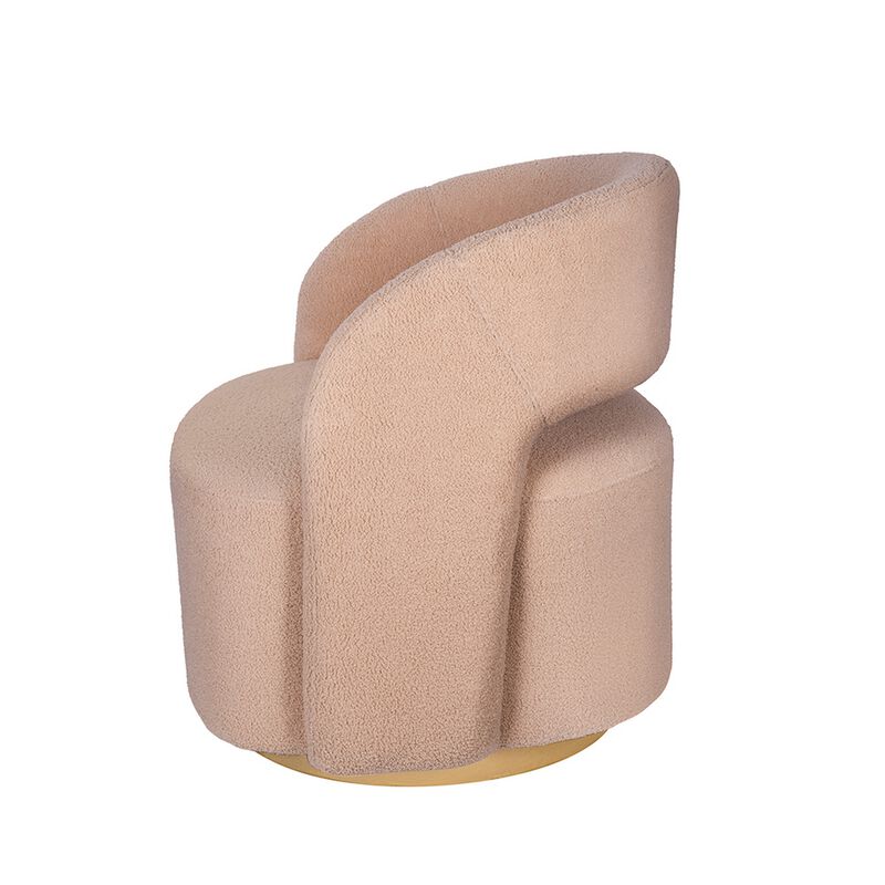Xion 30 Inch Swivel Accent Chair, Brown Fabric Upholstery, Gold Iron Base - Benzara