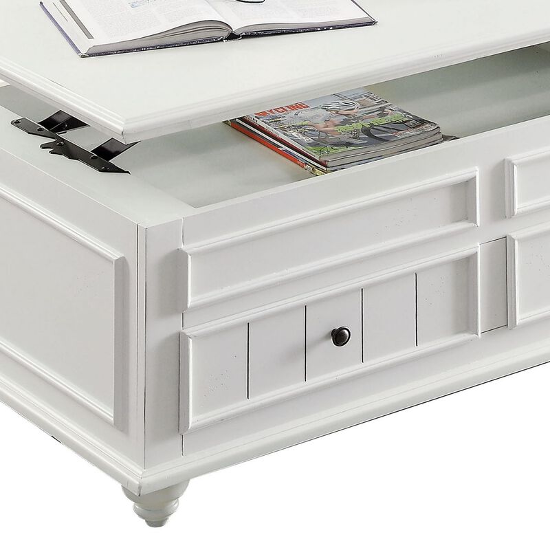 Benjara 48 Inch Coffee Table, Lift Top Function, 2 Drawers, Poplar Wood, White and Black