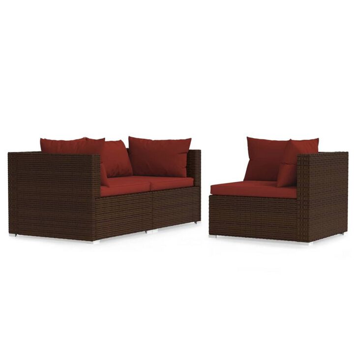 Faye 3pc Outdoor Modular Sofa Set, Brown Rattan, Powder Coated Steel - Benzara