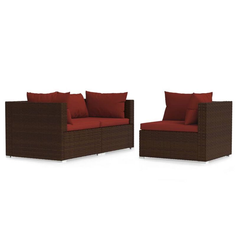 Faye 3pc Outdoor Modular Sofa Set, Brown Rattan, Powder Coated Steel - Benzara