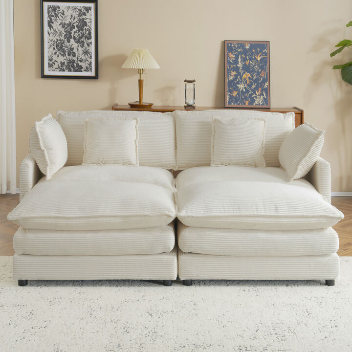 Merax Corduroy Sectional Sofa with Side Storage Pockets