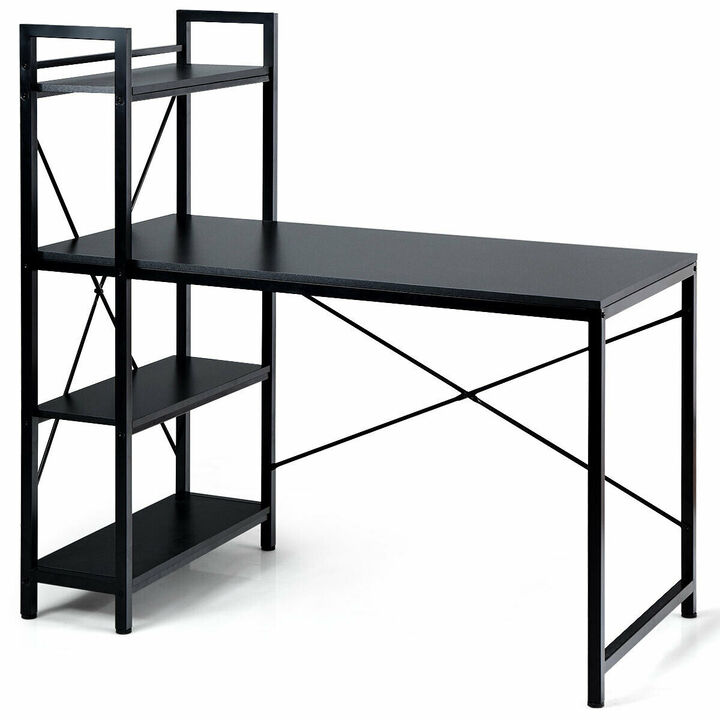 Writing Study Computer Desk with 4-Tier Shelves