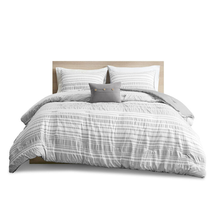 Gracie Mills Endellion Striped Comforter Set with Ruched Pattern