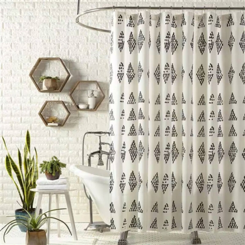 Rhombus Dots Pattern Cotton Poly Shower Curtain for Stylish Bathroom Upgrade