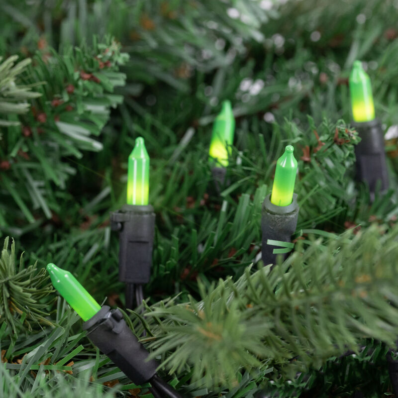 50-Count Opaque Green Mini Christmas Light Set- 24.5ft  Black Wire