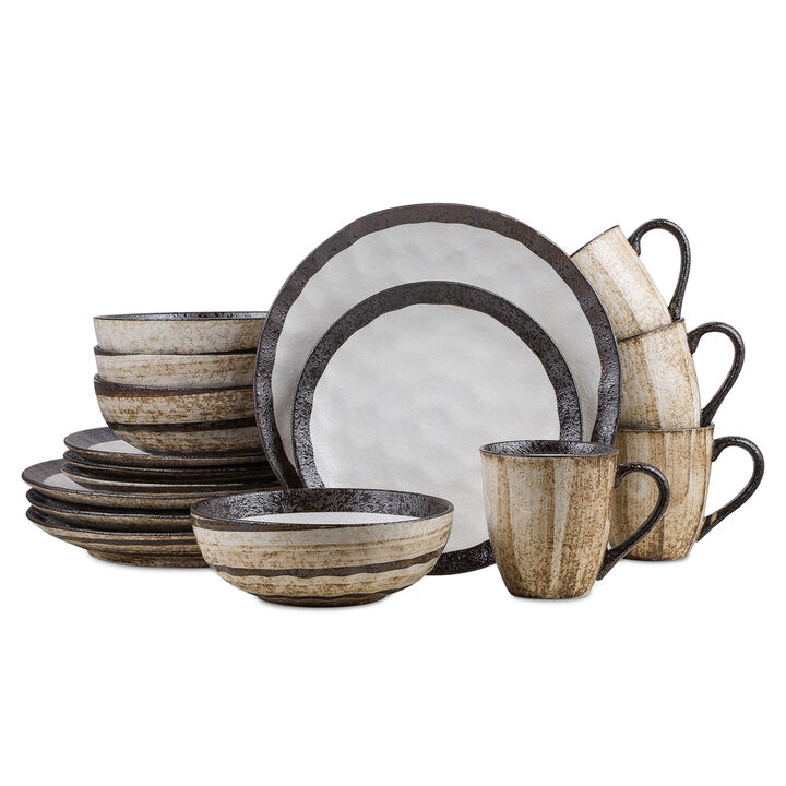 Stone Lain Lucy Porcelain 16 Piece Dinnerware Set, Beige