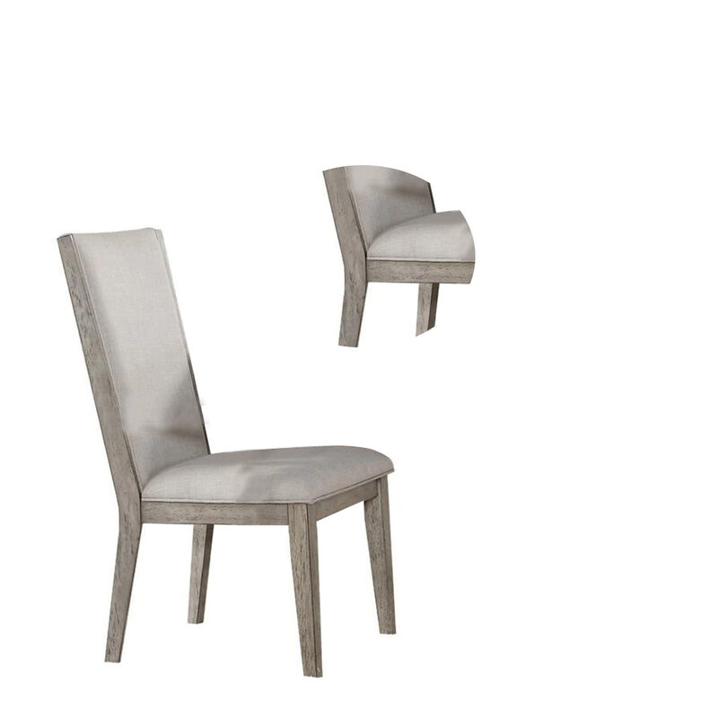 Transitional Style Wooden Side Chair with Fabric Upholstery, Set of 2, Gray Oak-Benzara