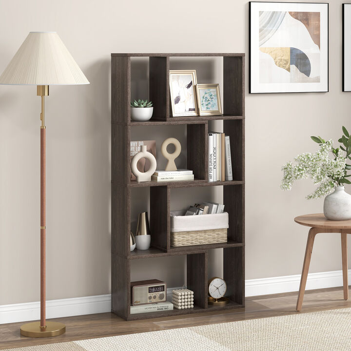 4-Tier Geometric Bookshelf with 8 Cubes for Living Room Bedroom