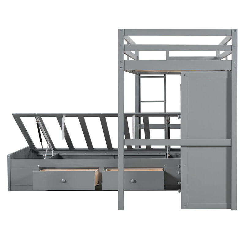 Merax Twin Bunk Bed with Wardrobe and Hydraulic Bed