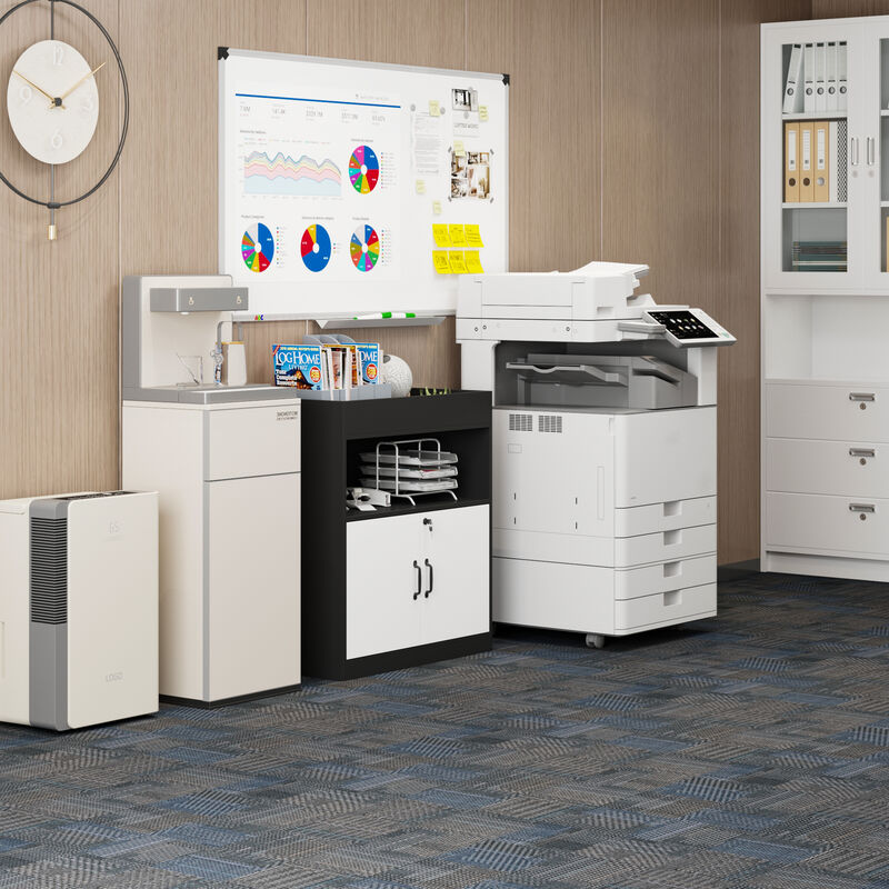 FUFU&GAGA Black & White Bookshelf with 2 Doors, 1 Open Shelf, and 1 Rack, Particle Board Construction with Laminate Finish (31.5" W x 35.4" H x 15.7" D),White