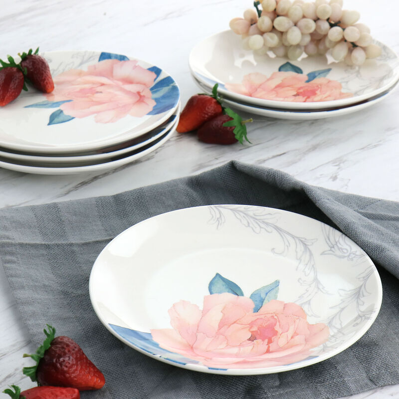 Martha Stewart 8 Inch Fine Ceramic 6 Piece Floral Decorated Dessert Plate Set