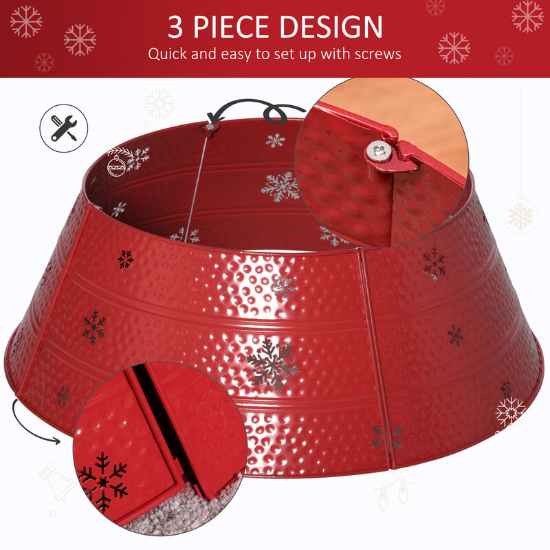 Christmas Tree Collar Steel Tree Ring Skirt Decor w/ Snowflake, 26" Base, Red