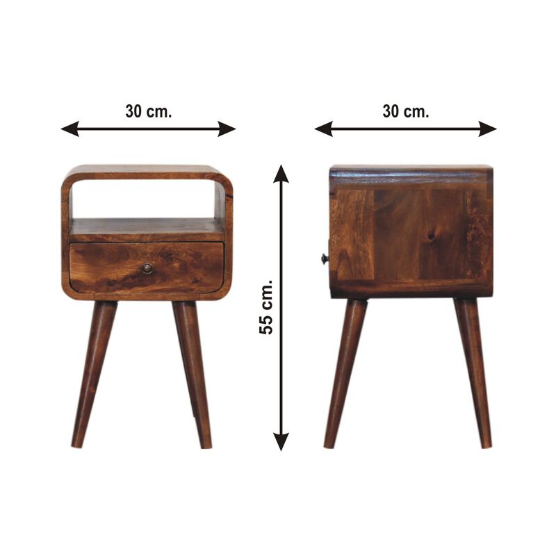 Mini Chestnut Curved 1 Drawer Nightstand  with Open Slot