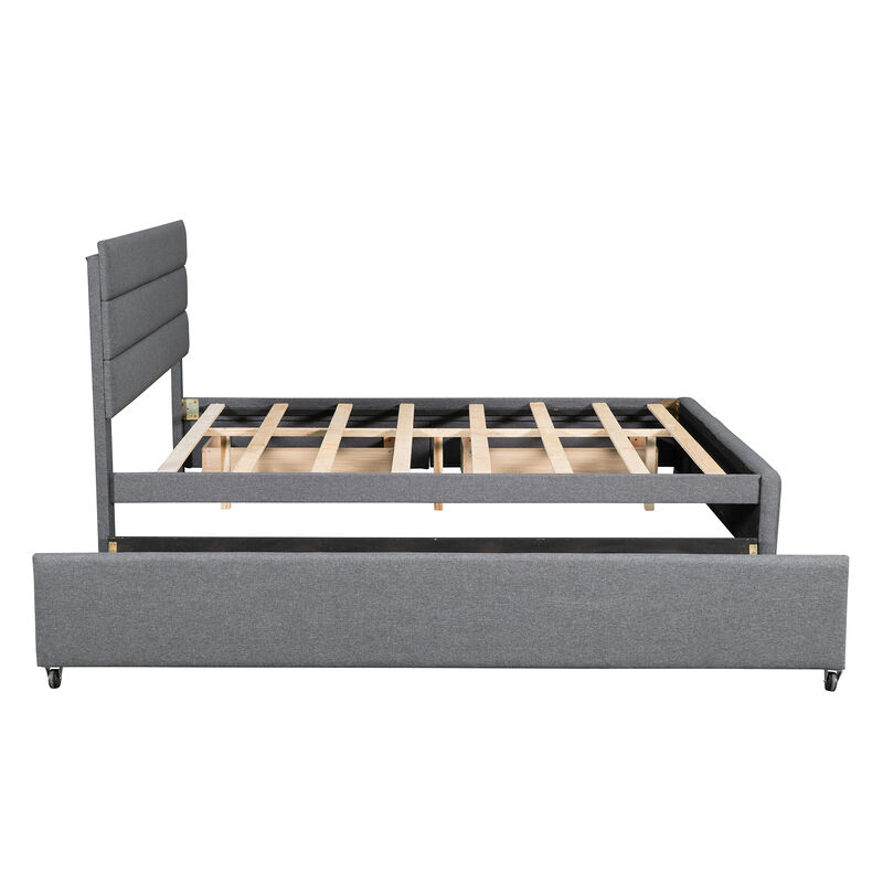 Merax Linen Fabric Platform Bed with Trundle