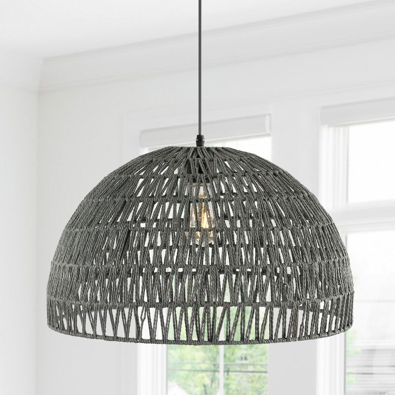 Campana Bohemian Modern Woven Rattaniron LED Pendant