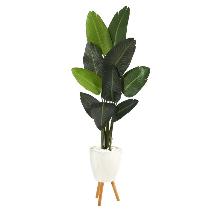 Nearly Natural 6-ft Traveler-fts Palm tree in White Planter with Stand
