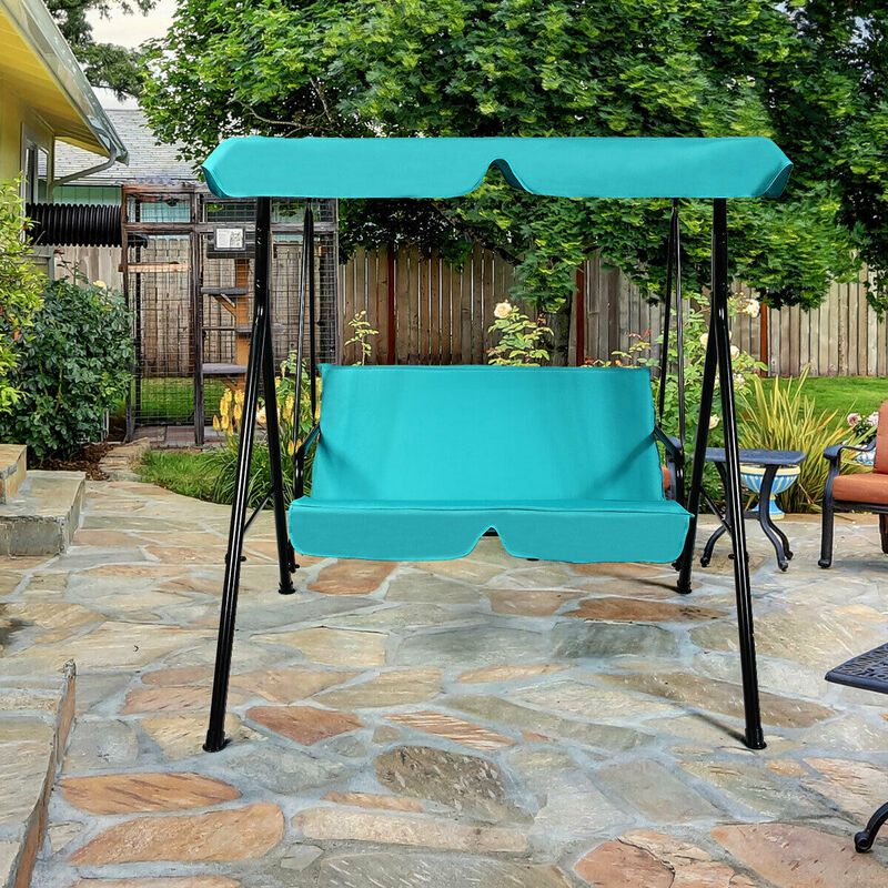 2 Person Weather Resistant Swing with Canopy for Porch Garden Backyard Lawn