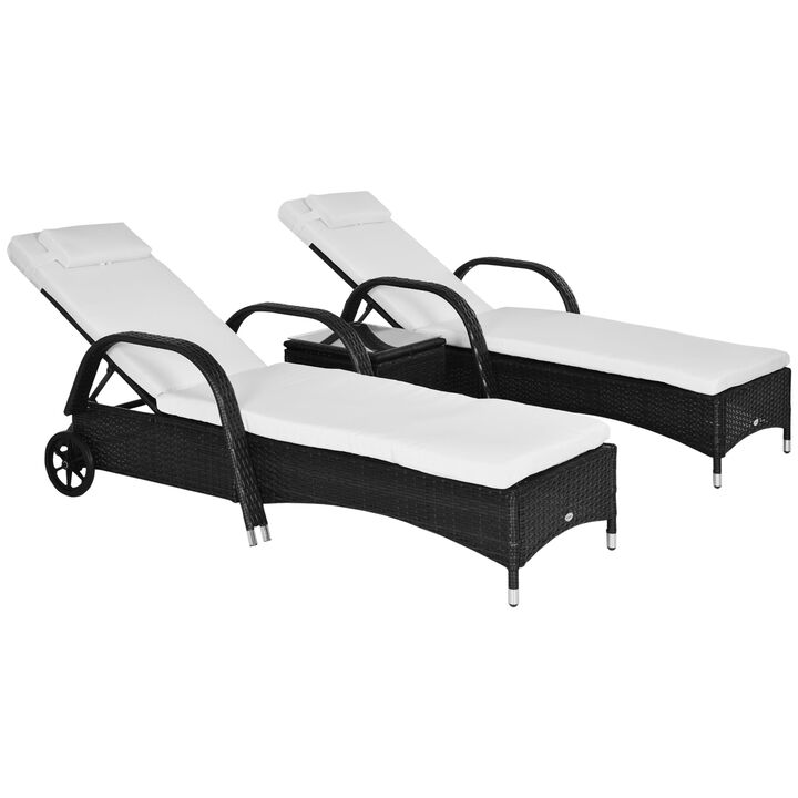 Black Wicker Relaxation: 3-Piece Outdoor Lounge Set with Table & Wheels