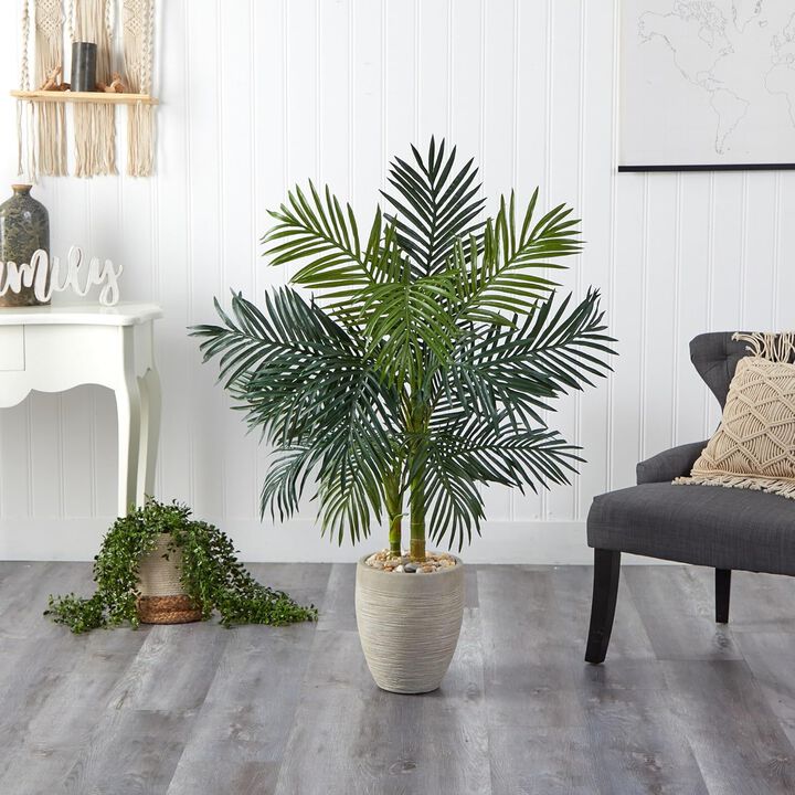 Hivvago 4.5 Feet Golden Cane Palm Artificial Tree in Oval Planter