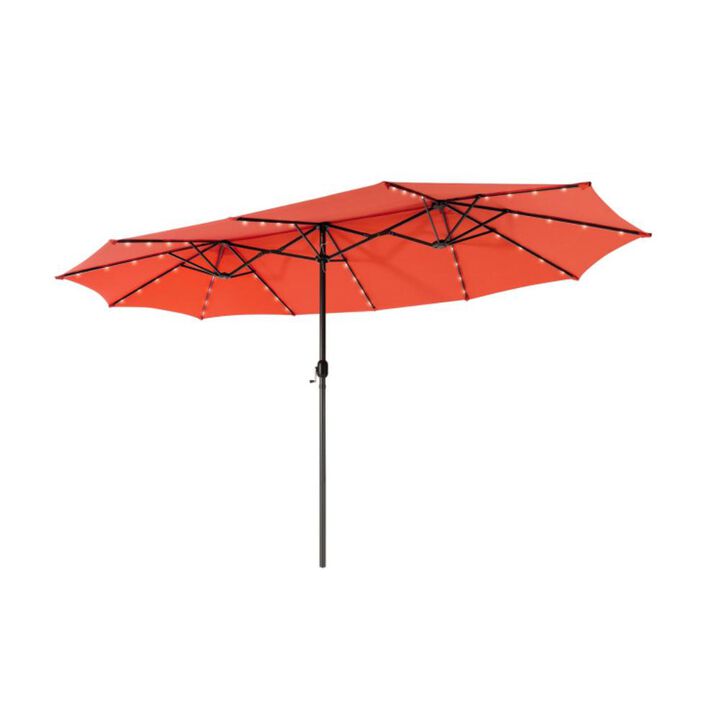 Hivvago 15 Feet Twin Patio Umbrella with 48 Solar LED Lights