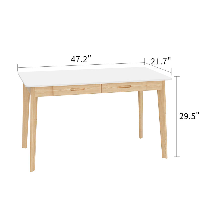 1-Piece White Wooden Makeup Vanity, Vanity Table, Dressing Desk with 2 Drawers, 47.2 in. W x 21.7 in. D x 29.5 in. H