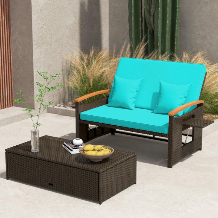 Hivvago Outdoor Wicker Daybed with Folding Panels and Storage Ottoman