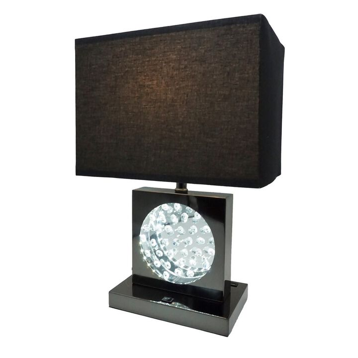 Rohi 22 Inch Table Lamp, Black Fabric Shade, Nickel Base, LED Accents-Benzara