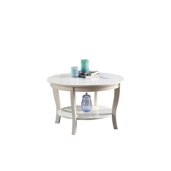 Convenience Concepts American Heritage Round Coffee Table with Shelf, White