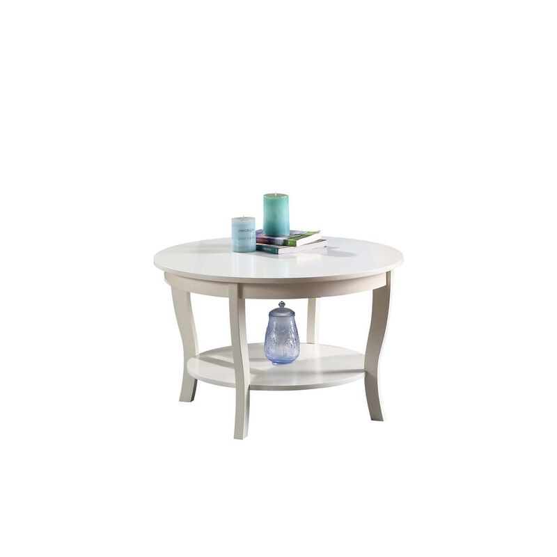 Convenience Concepts American Heritage Round Coffee Table with Shelf, White
