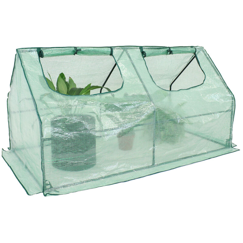 Sunnydaze Iron PVC Cover Mini Cloche Greenhouse with Zipper - Green