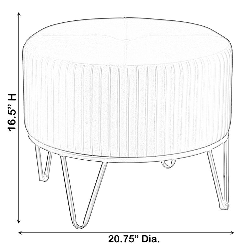 Round Velvet Ottoman Stool Raised with Hairpin Gold Base, Cream, Medium