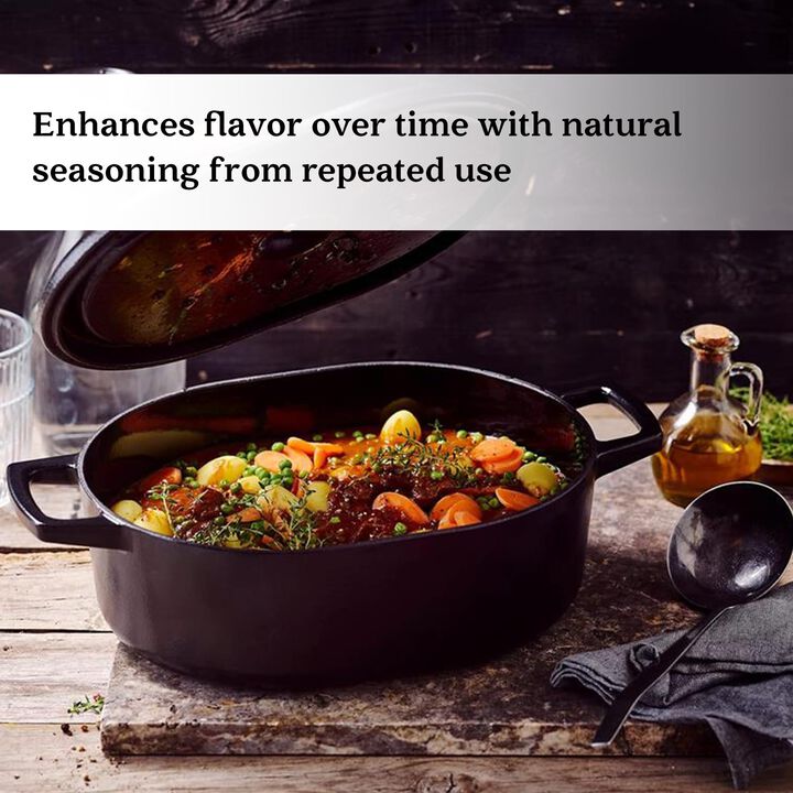 Alva Nori Enameled Cast Iron Dutch Oven with Lid 6 Qt. Scratch Resistant Nonstick Stove-to-Table Oval Enamel Coated Pot, Non Toxic, Compatible with All Stovetops, Oven Safe & Induction Safe