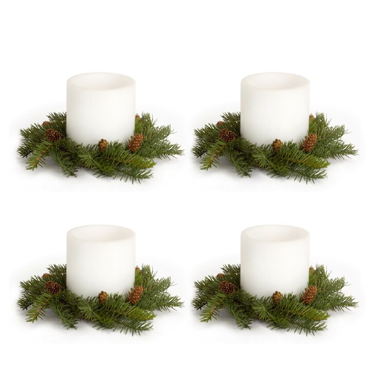 Set of 4 Pine Candle Wreaths for Holiday and Seasonal Home Décor Set of 4 Pine Candle Wreaths for Holiday and Seasonal Home Décor