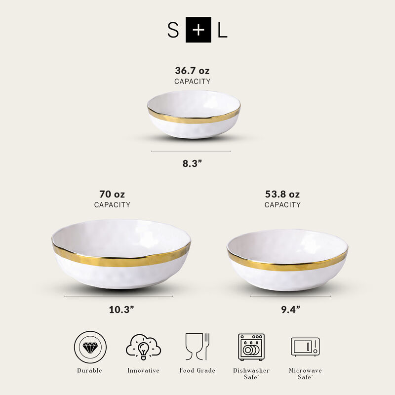 Stone Lain Florian Porcelain Serving Shallow Bowl Set 3 Piece