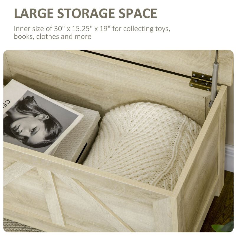 White Farmhouse Organizer: 30" Lift Top Storage Chest with Safety Hinge