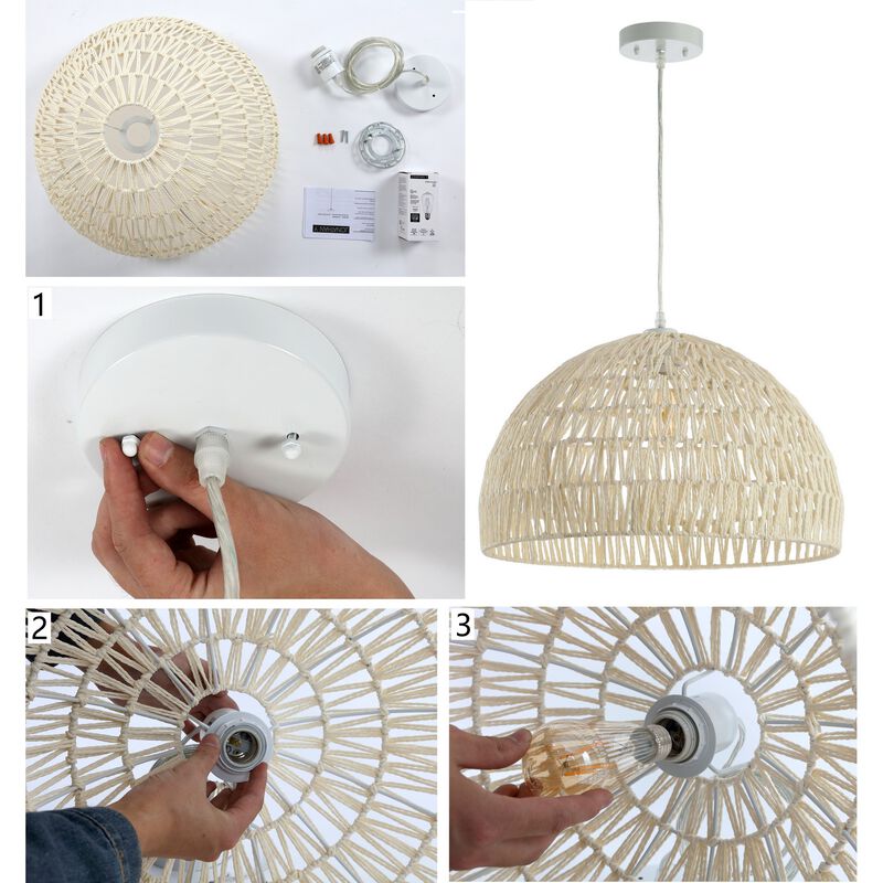 Campana Bohemian Modern Woven Rattaniron LED Pendant