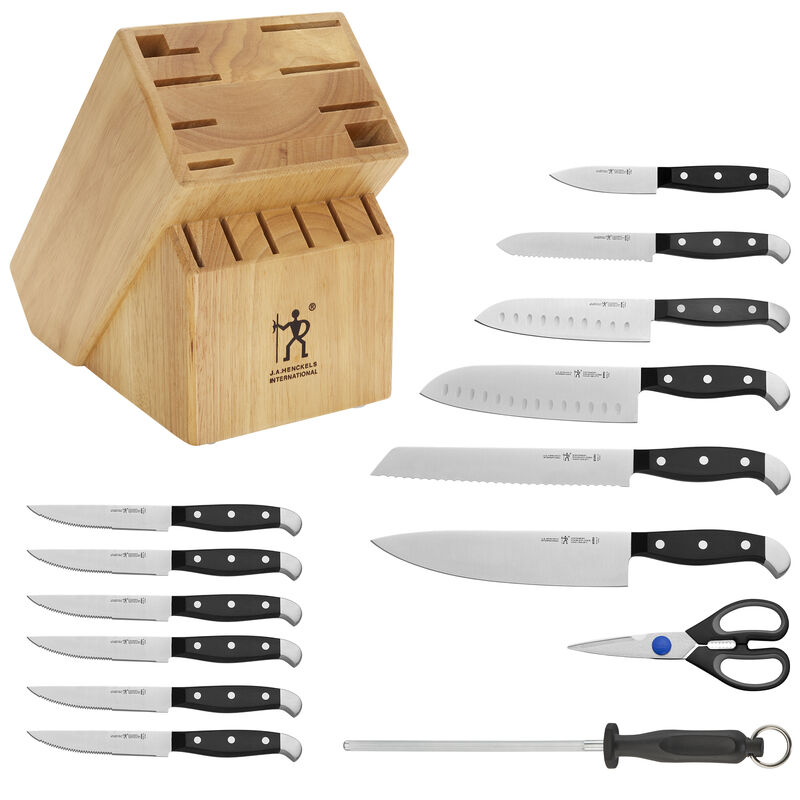 Henckels Statement 15-pc Kitchen Knife Set with Block, Chef Knife, Steak Knife set, Kitchen Knife Sharpener, Light Brown, Stainless Steel