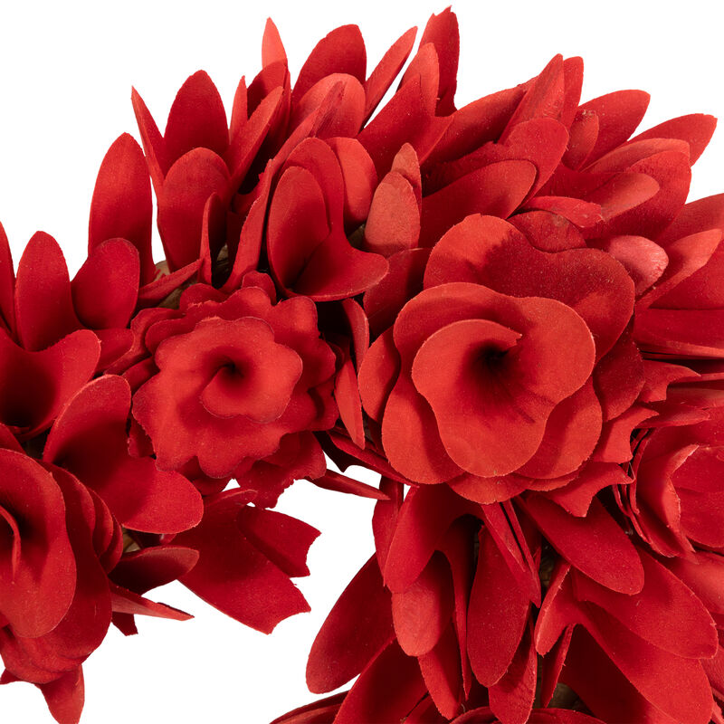 Wooden Rose Artificial Valentine's Day Floral Wreath - 15" - Red and Pink