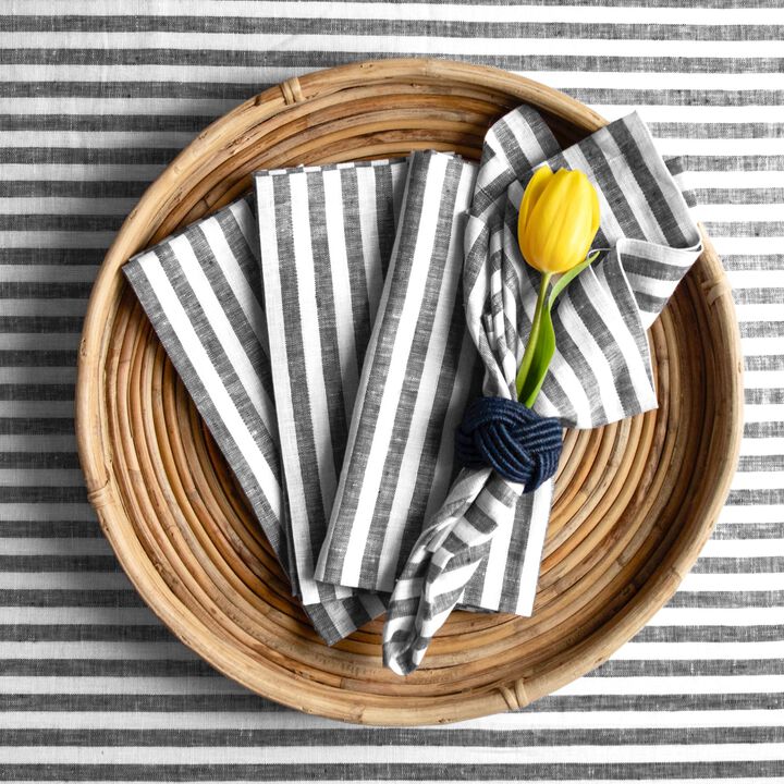 Solino Home 100% Pure Linen Dinner Napkins 20 x 20 Inch Set of 4 | Amalfi Stripe