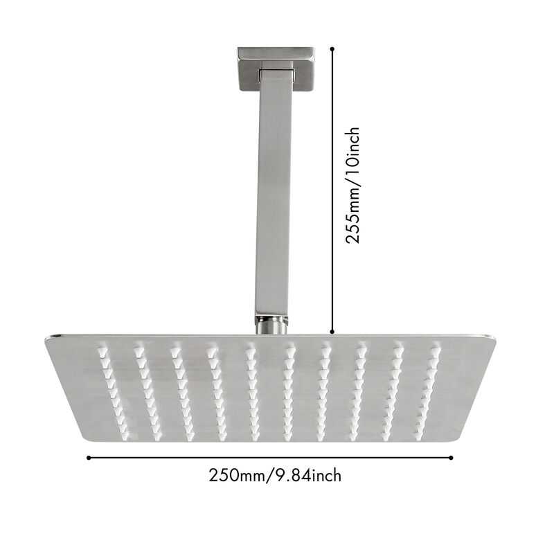 304 Stainless Steel Square Rain Shower Head, High Pressure with Self-Cleaning Nozzle for Full Body Coverage