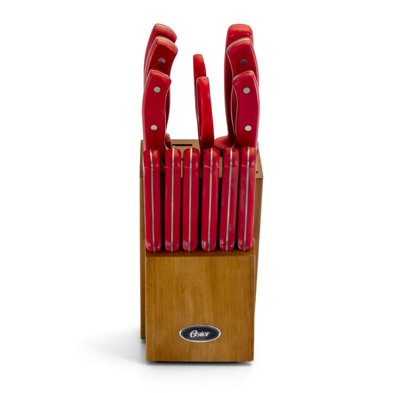 Oster Evansville 14 Piece Stainless Steel Cutlery Set with Red Handles