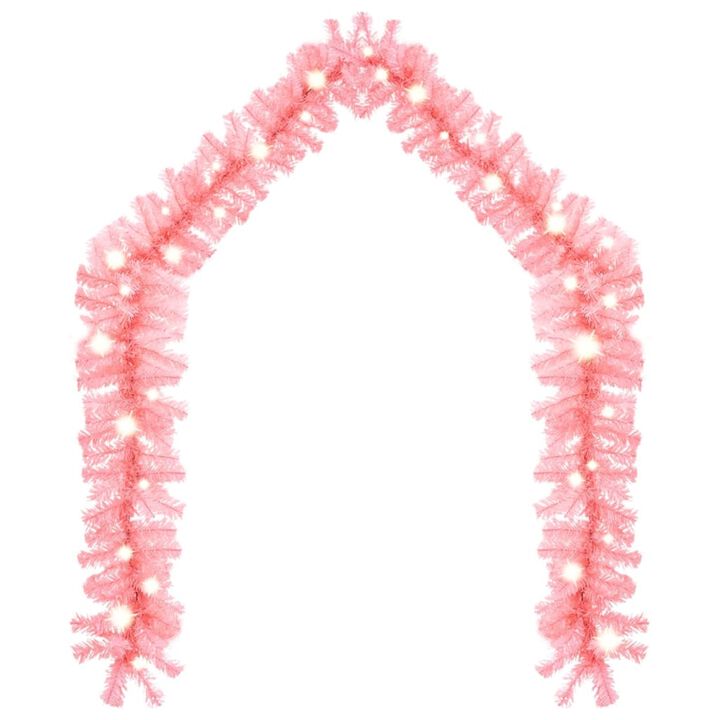 vidaXL Christmas Garland with LED Lights 787.4" Pink