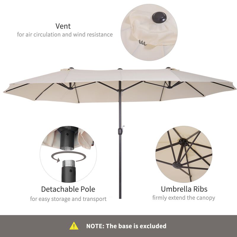 Cream Dual-Sided Shade: 15ft Double Patio Umbrella with Crank