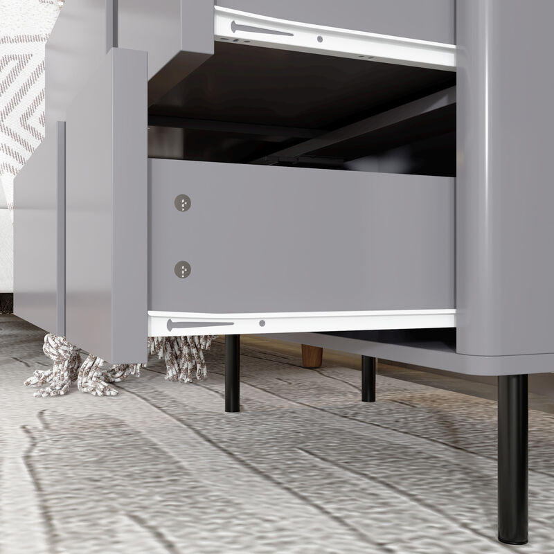 FUFU&GAGA Modern Gray Dresser with 5 Drawers, P2 MDF with Black Glass Accents (31.5" W x 47.2" H x 15.7" D), Gray