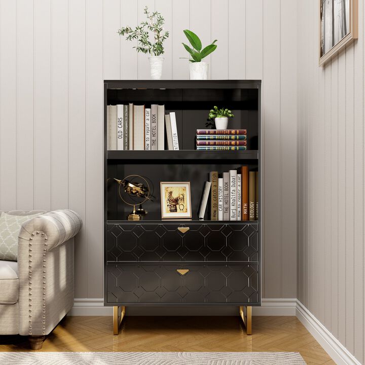 55.6 in. Tall Black Wood Display Bookcase Storage Organizer
