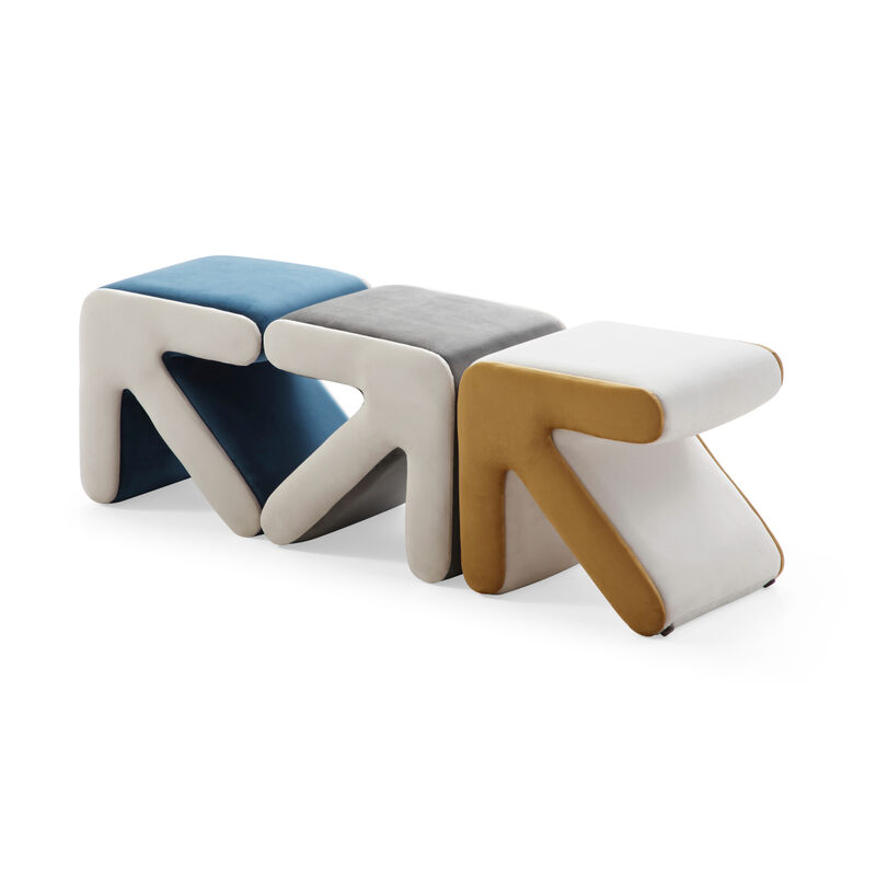 Grey+Beige Multifunctional Velvet Stool Ottoman