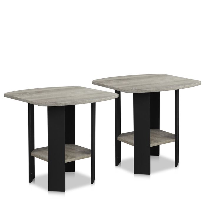 FURINNO Simple Design End Table, 2-Pack, French Oak Grey/Black